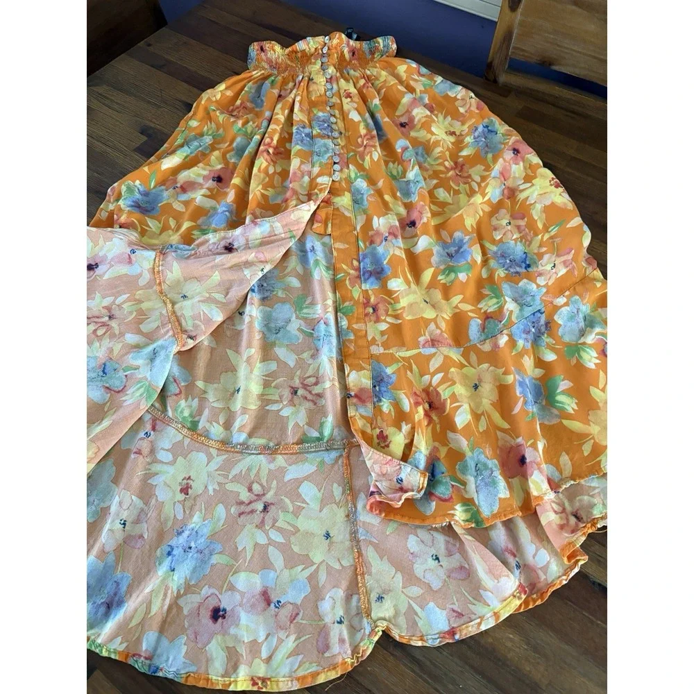 Cynthia‎ Rowley Skirt Womens Medium Multicolor Floral Boho Button Front Maxi